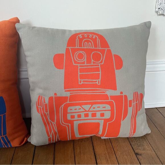 Land of Nod Retro Robot Throw Pillow Decorative Boys Bedroom Set of 2 - Picture 3 of 6